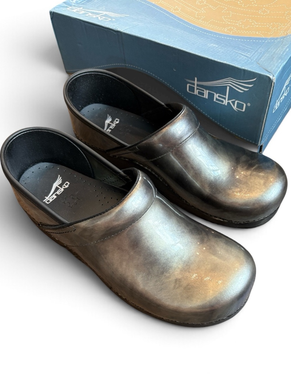 Dansko Professional Patent Leather Mule Women’s 11.5 Pewter Slip-On Clogs NIB